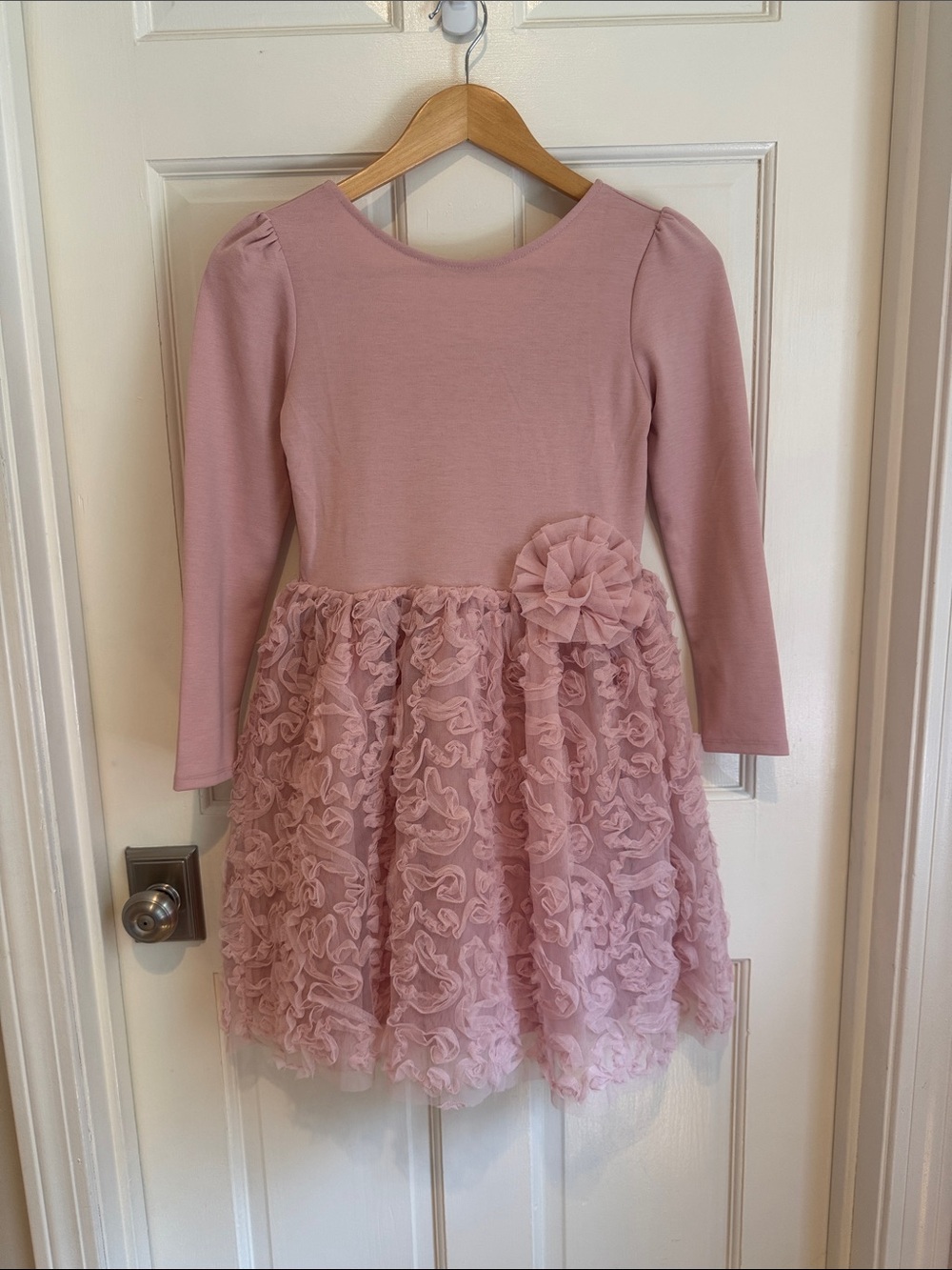 Girls' Pink/Mauve Ruffle Tulle Dress with Flower Accent size 8/10